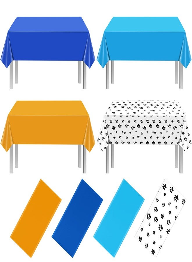 MASHAN 4 Pack Paw Print Plastic Tablecloths,Blue Orange Puppy Table Cloth Disposable Rectangle Table Covers for Kids Birthday Party, Dog Puppy Birthday Party Decorations and Supplies, 108 * 54inch - Image 1