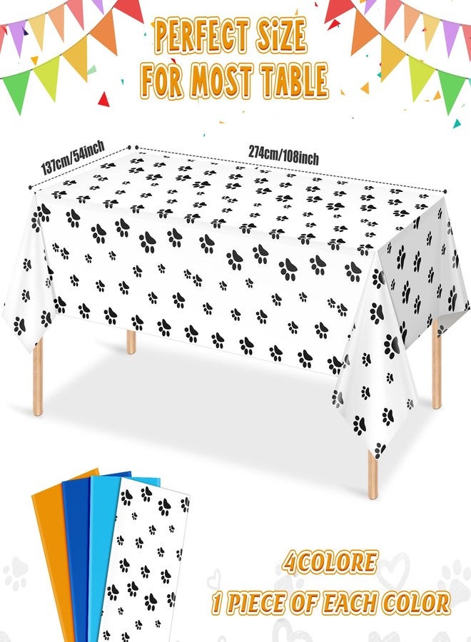 MASHAN 4 Pack Paw Print Plastic Tablecloths,Blue Orange Puppy Table Cloth Disposable Rectangle Table Covers for Kids Birthday Party, Dog Puppy Birthday Party Decorations and Supplies, 108 * 54inch - Image 2