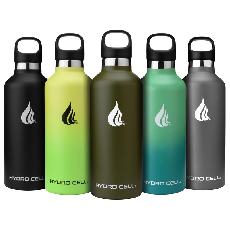 HYDRO CELL Stainless Steel Water Bottle with Straw 2 Standard Mouth Lids 32oz 24oz 20oz 16oz Keeps Liquids Hot or Cold wDouble Wall Vacuum Insulated Leak Proof Sport Design Army 32oz