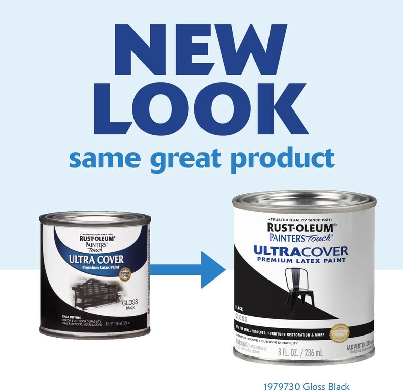 Rust-Oleum Painter's Touch Ultra Cover Premium Latex Paint, Gloss Black, 8 Fl Oz - Image 2