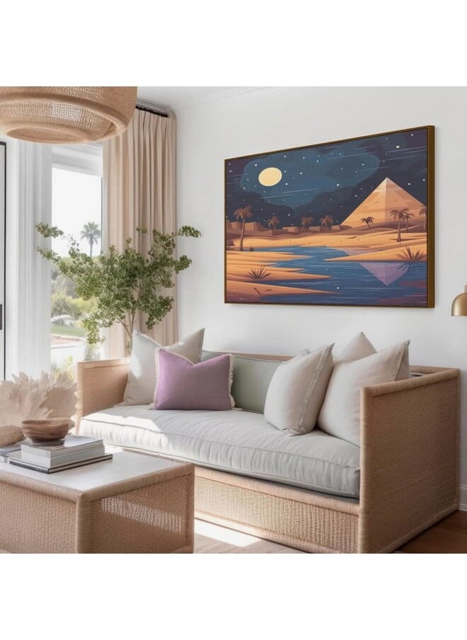 Home Gallery - Egyptian Pyramids At Sunset With Palm Trees Printed Framed Wall Art - Image 1