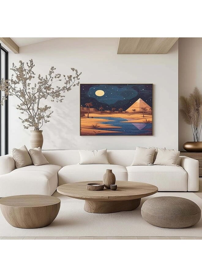 Home Gallery - Egyptian Pyramids At Sunset With Palm Trees Printed Framed Wall Art - Image 1