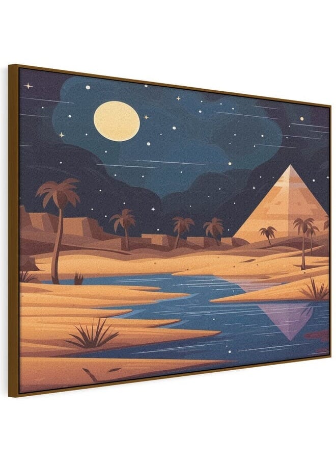Home Gallery - Egyptian Pyramids At Sunset With Palm Trees Printed Framed Wall Art - Image 1