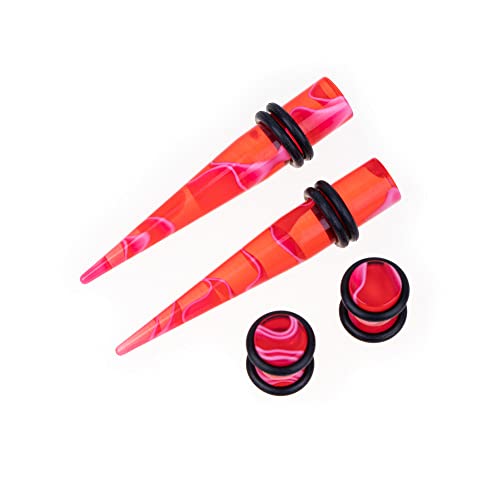 Memsion Ear Stretching Kit 50 Pieces Earrings 14Gauges-00Gauges Earrings Acrylic Tapers Plugs Silicone Tunnels Ear Gauges Expander Set Body Piercing Kit Piercing Jewelry Marble Red Color - Image 3