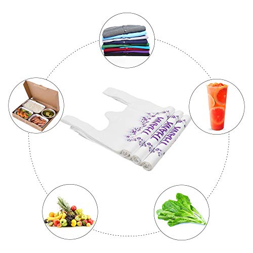 LazyMe Thank You T Shirt Bags, White Plastic Grocery Bags with Handles, Standard Supermarket Size, 12 x 20 inch (100 PCS) - Image 5