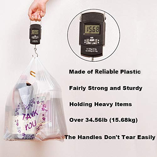 LazyMe Thank You T Shirt Bags, White Plastic Grocery Bags with Handles, Standard Supermarket Size, 12 x 20 inch (100 PCS) - Image 4