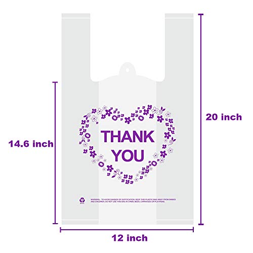 LazyMe Thank You T Shirt Bags, White Plastic Grocery Bags with Handles, Standard Supermarket Size, 12 x 20 inch (100 PCS) - Image 2