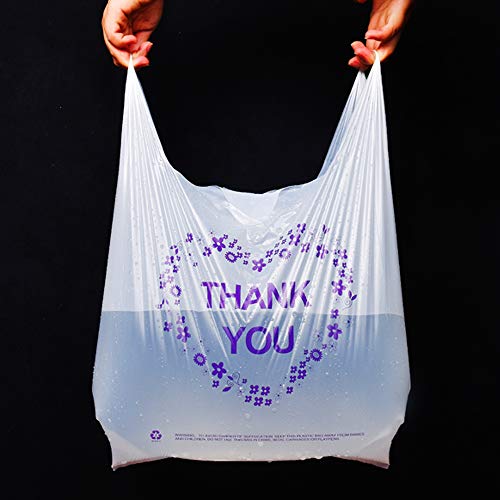 LazyMe Thank You T Shirt Bags, White Plastic Grocery Bags with Handles, Standard Supermarket Size, 12 x 20 inch (100 PCS) - Image 3