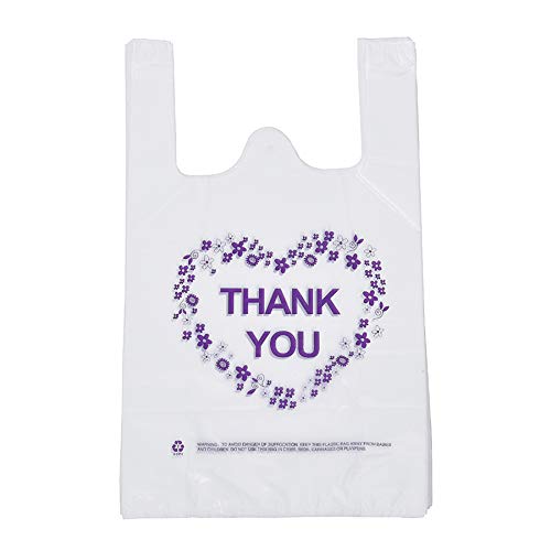 LazyMe Thank You T Shirt Bags, White Plastic Grocery Bags with Handles, Standard Supermarket Size, 12 x 20 inch (100 PCS) - Image 1