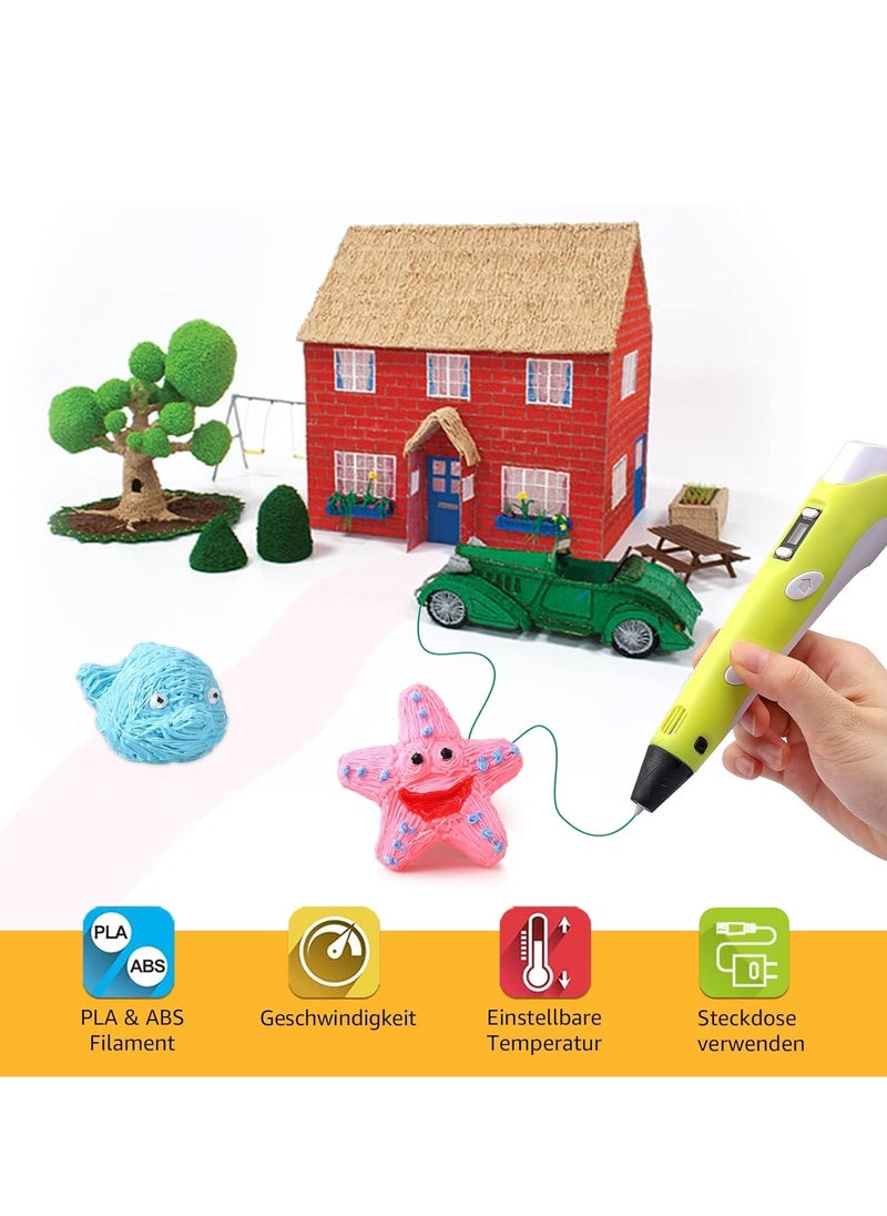 "3D Printer Pen Set for Kids & Adults – Includes 3D Pen with 12 Colors of 1.75mm PLA Filament (3m Each) – Model 02A Yellow"