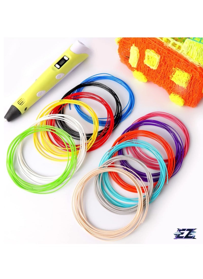 "3D Printer Pen Set for Kids & Adults – Includes 3D Pen with 12 Colors of 1.75mm PLA Filament (3m Each) – Model 02A Yellow"