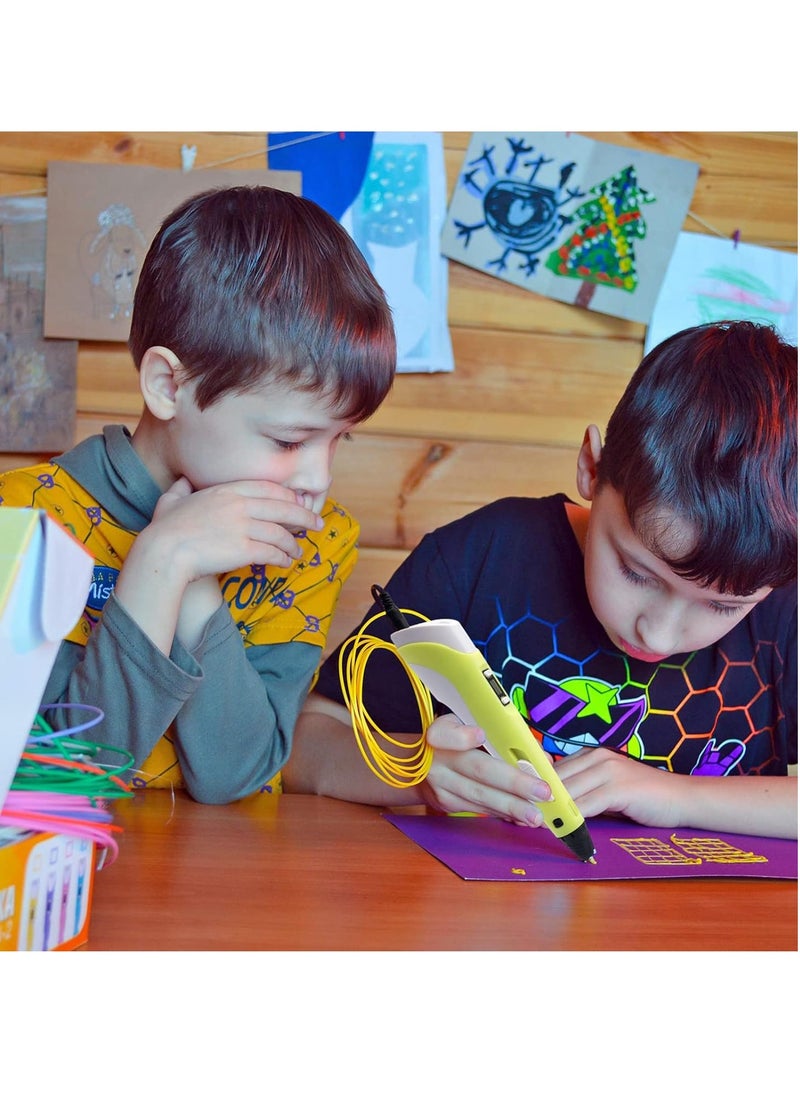 "3D Printer Pen Set for Kids & Adults – Includes 3D Pen with 12 Colors of 1.75mm PLA Filament (3m Each) – Model 02A Yellow"