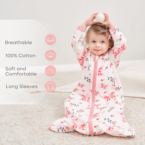 Yoofoss Baby Sleep Sack 0-6 Months Long Sleeve Wearable Blanket Baby 100% Organic Cotton 2-Way Zipper 0.5 Tog Newborn Sleeping Sack, Lightweight(Small) - Image 3
