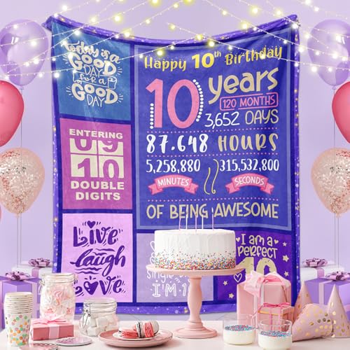 Yufrtck 10 Year Old Girl Birthday Gifts, 10th Birthday Gift for Girls, Gifts for 10 Year Old Girl, Double Digits Bday Throw Blanket 60"x 50", Girls 10 Yr Old Gift Ideas, 10th Bday Decorations - Image 2