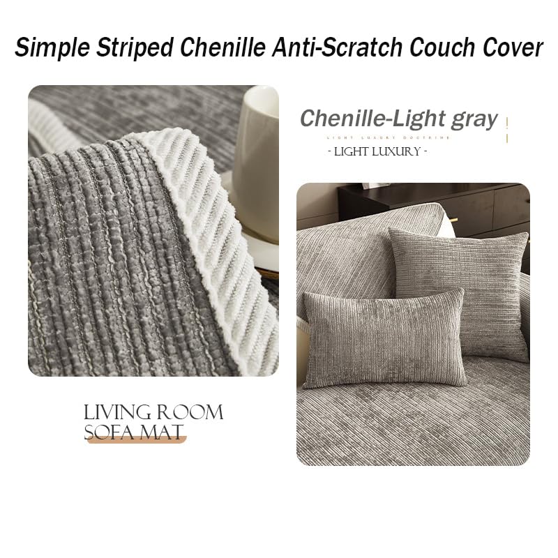 Rosygulls أغطية الأريكة الأليفة Rosygulls للأريكة الأريكة البسيطة مخططة Chenille Cover Cover Cover Cover Cover Cover Cover Chenille Coach for Pet Chenille Couch Coach Non Slip Solid Coach Covers Gray-28 "X82" " - Image 3