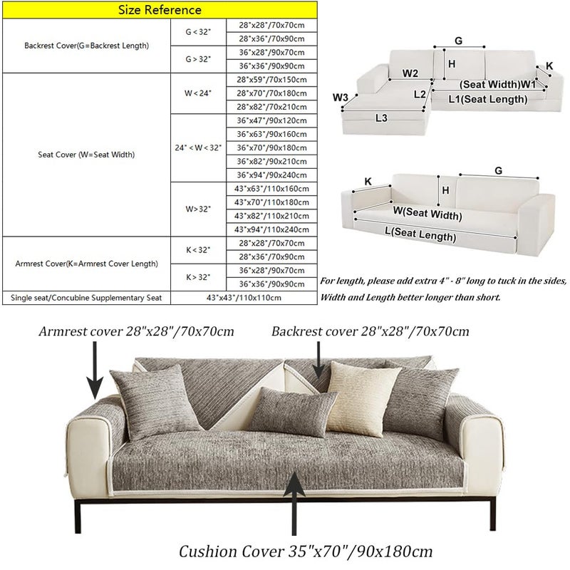 Rosygulls أغطية الأريكة الأليفة Rosygulls للأريكة الأريكة البسيطة مخططة Chenille Cover Cover Cover Cover Cover Cover Cover Chenille Coach for Pet Chenille Couch Coach Non Slip Solid Coach Covers Gray-28 "X82" " - Image 2