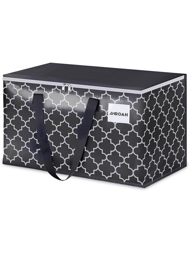 AMROAH 73*37*37cm Large Storage Bag 100L with Zippers & Carrying Handles, Capacity Heavy-Duty Moving Bag House Foldable Tote for Space Saving for Clothing Blanket Toys Pillows Bedding  - Image 1