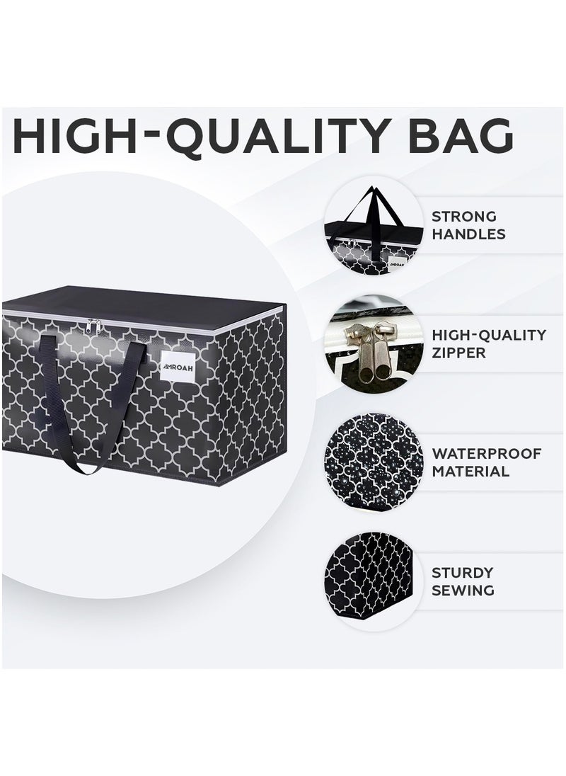 AMROAH 73*37*37cm Large Storage Bag 100L with Zippers & Carrying Handles, Capacity Heavy-Duty Moving Bag House Foldable Tote for Space Saving for Clothing Blanket Toys Pillows Bedding  - Image 2