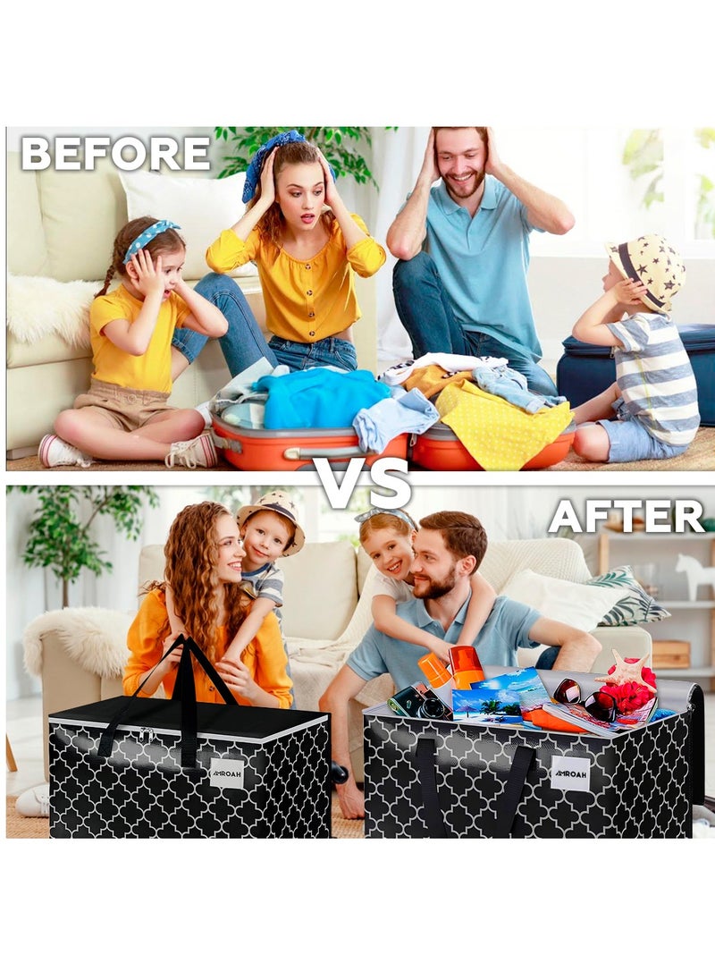 AMROAH 73*37*37cm Large Storage Bag 100L with Zippers & Carrying Handles, Capacity Heavy-Duty Moving Bag House Foldable Tote for Space Saving for Clothing Blanket Toys Pillows Bedding  - Image 5