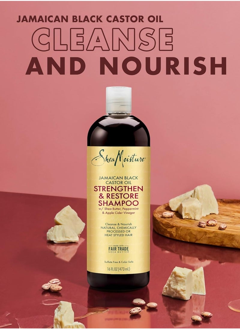 مجموعة شامبو Shea Moisture Strength لنمو الشعر واستعادته - تتضمن - شامبو زيت الخروع الأسود الجامايكي 16.3 أونصة| بلسم ثبات 16 أونصة | بلسم 13 أونصة | 12 أوقية. قناع العلاج، كيميائيا
