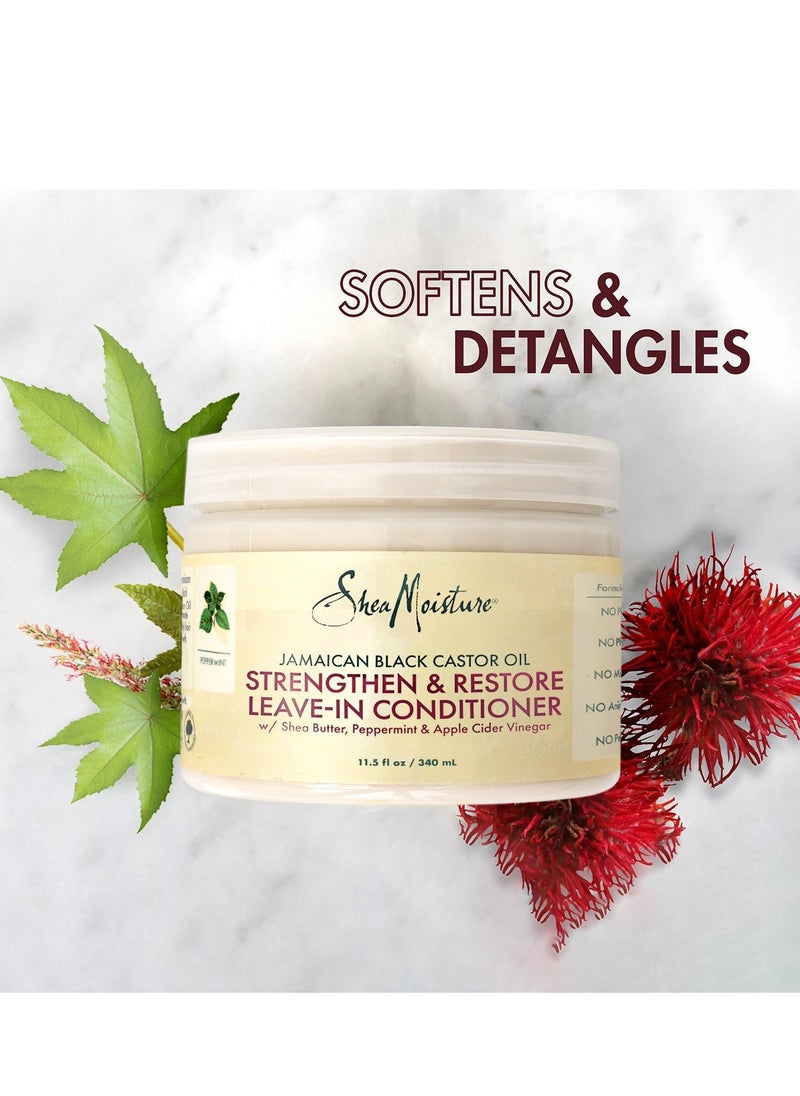 مجموعة شامبو Shea Moisture Strength لنمو الشعر واستعادته - تتضمن - شامبو زيت الخروع الأسود الجامايكي 16.3 أونصة| بلسم ثبات 16 أونصة | بلسم 13 أونصة | 12 أوقية. قناع العلاج، كيميائيا