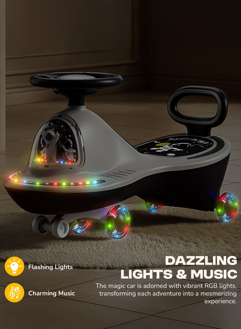 BAYBEE Astro Baby Swing Car for Kids, Ride On Car for Kids with Dazzling Light & Music | Twisting Magic Car for Kids Children with LED PU Wheels | Kids Car for Baby | Ride on Car for Kids 3 to 8 Years Boy Girl Grey - Image 4