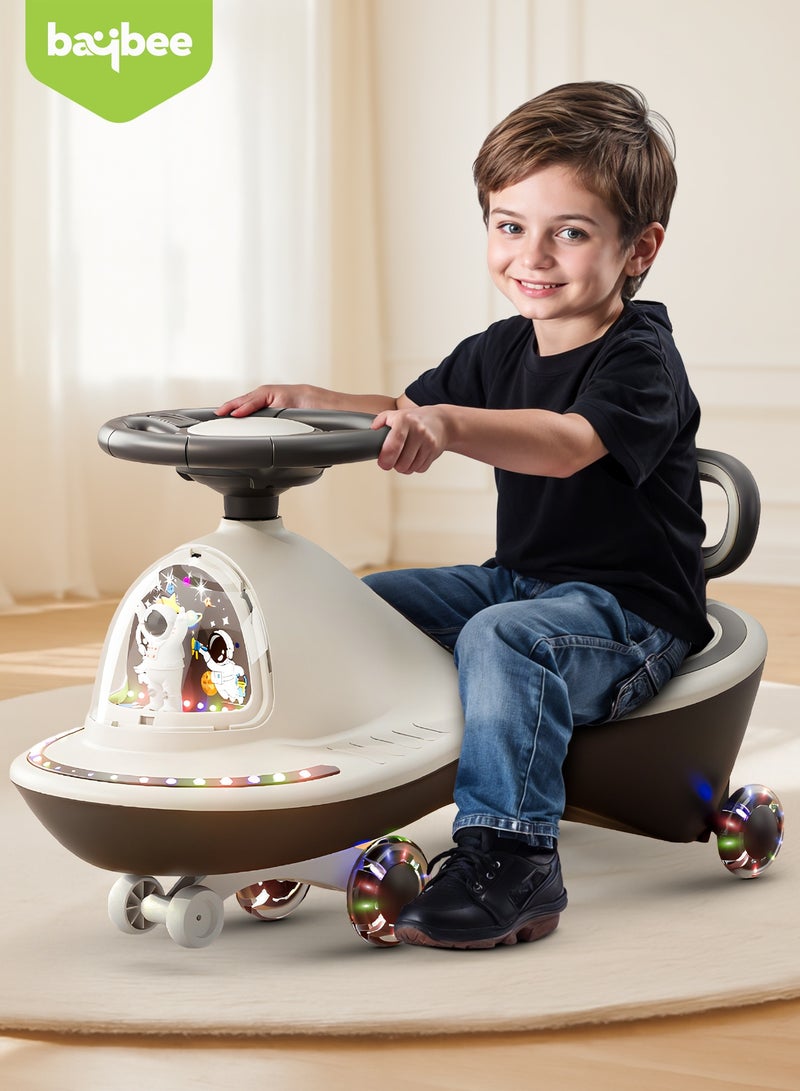 BAYBEE Astro Baby Swing Car for Kids, Ride On Car for Kids with Dazzling Light & Music | Twisting Magic Car for Kids Children with LED PU Wheels | Kids Car for Baby | Ride on Car for Kids 3 to 8 Years Boy Girl Grey - Image 3