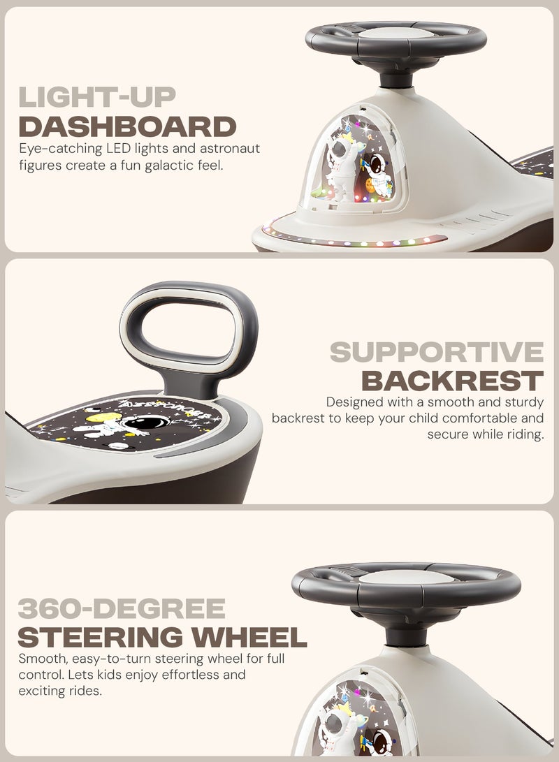 BAYBEE Astro Baby Swing Car for Kids, Ride On Car for Kids with Dazzling Light & Music | Twisting Magic Car for Kids Children with LED PU Wheels | Kids Car for Baby | Ride on Car for Kids 3 to 8 Years Boy Girl Grey - Image 5