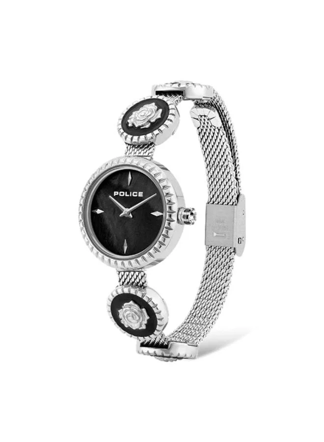 POLICE Kapaa Black Dial Silver Black Stainless Steel Analog Watch for Female 29mm
