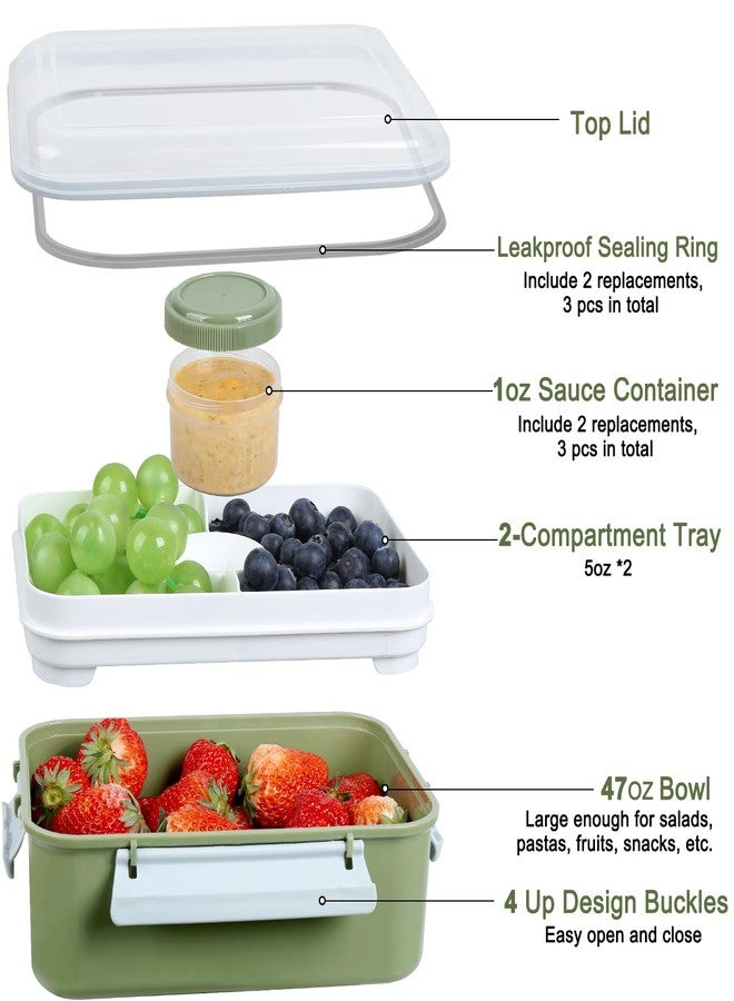 Shopwithgreen Set of 3 Salad Food Storage Container To Go, School & Travel,Food Prep Storage Containers with Lids (Khaki Green&Khaki Green&Khaki Green) - Image 3
