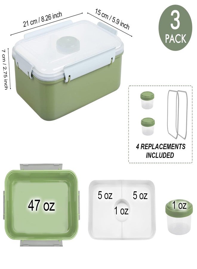 Shopwithgreen Set of 3 Salad Food Storage Container To Go, School & Travel,Food Prep Storage Containers with Lids (Khaki Green&Khaki Green&Khaki Green) - Image 5