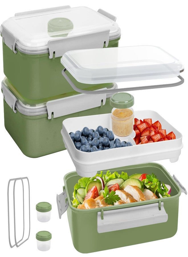 Shopwithgreen Set of 3 Salad Food Storage Container To Go, School & Travel,Food Prep Storage Containers with Lids (Khaki Green&Khaki Green&Khaki Green) - Image 1