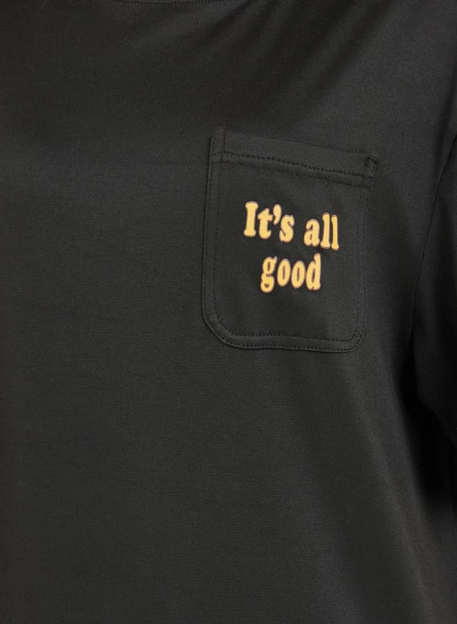 تايك تو Oversized Front Slogan Pocket Detail Longline T-Shirt