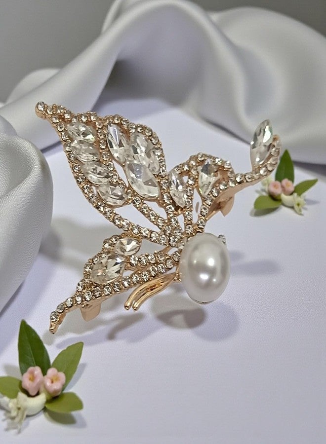 AccessHer Women's & Girls White Crystal Wing Motif Saree Pin Brooch Clip-On Saree Pleats Pin for Hijab Dupatta Shawl Pallu Safety Pin for Draping, Accessories for Wedding - Image 3
