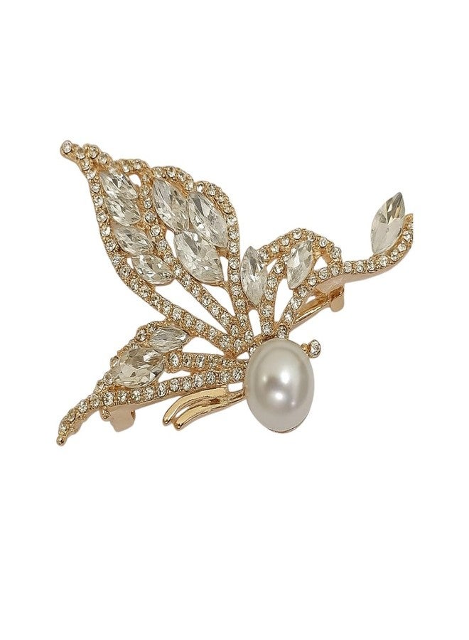 AccessHer Women's & Girls White Crystal Wing Motif Saree Pin Brooch Clip-On Saree Pleats Pin for Hijab Dupatta Shawl Pallu Safety Pin for Draping, Accessories for Wedding - Image 1