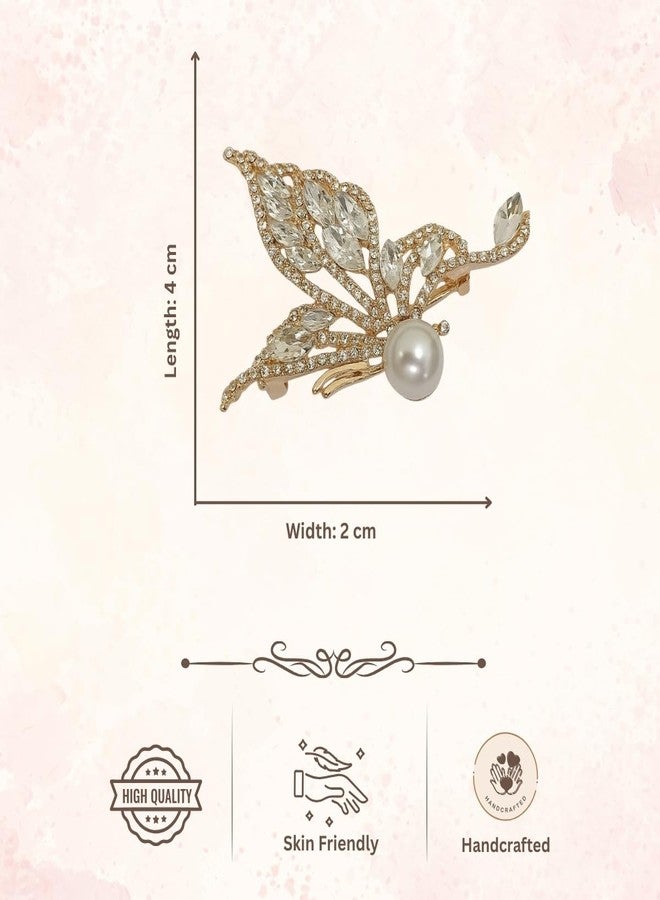 AccessHer Women's & Girls White Crystal Wing Motif Saree Pin Brooch Clip-On Saree Pleats Pin for Hijab Dupatta Shawl Pallu Safety Pin for Draping, Accessories for Wedding - Image 5