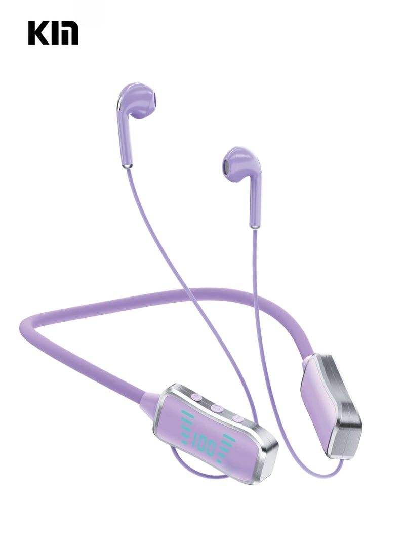 Kin KL50 Bluetooth Neckband Earphones – 48H Playtime, 380 Days Standby, LED Display, TF Card Slot, Multifunction Button Control, Wireless Stereo Headset – Purple - Image 1