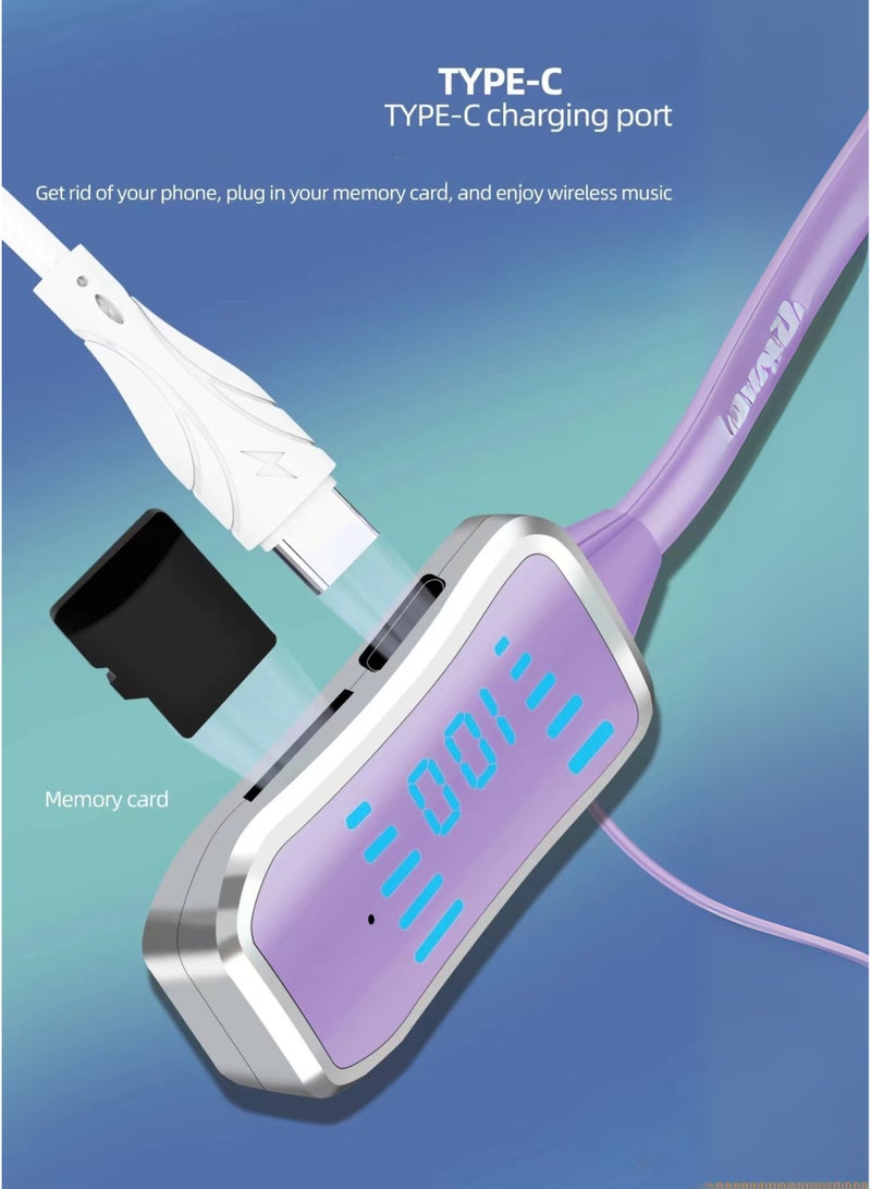 Kin KL50 Bluetooth Neckband Earphones – 48H Playtime, 380 Days Standby, LED Display, TF Card Slot, Multifunction Button Control, Wireless Stereo Headset – Purple - Image 2