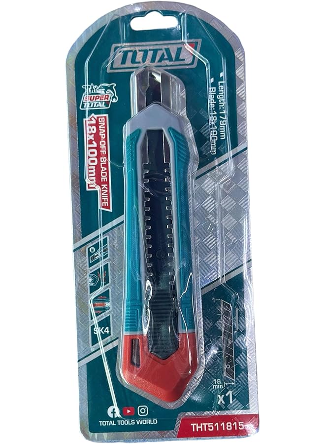 TOTAL 173 mm Snap Off Blade Knife 18x100 mm with Flat Stopper and SK5 Blades THT511816 - Image 2
