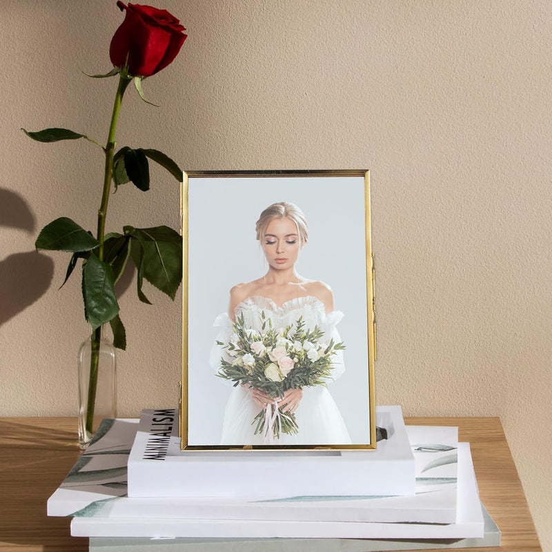 Standing Brass Glass Photo Frame 6-inch Vintage Desktop Picture Display Holder for Home Office Tabletop Décor - Image 5