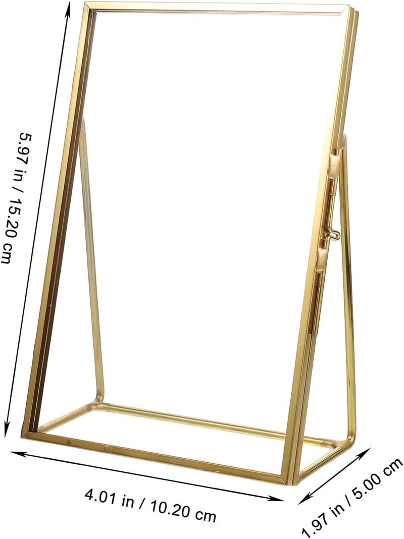 Standing Brass Glass Photo Frame 6-inch Vintage Desktop Picture Display Holder for Home Office Tabletop Décor - Image 2