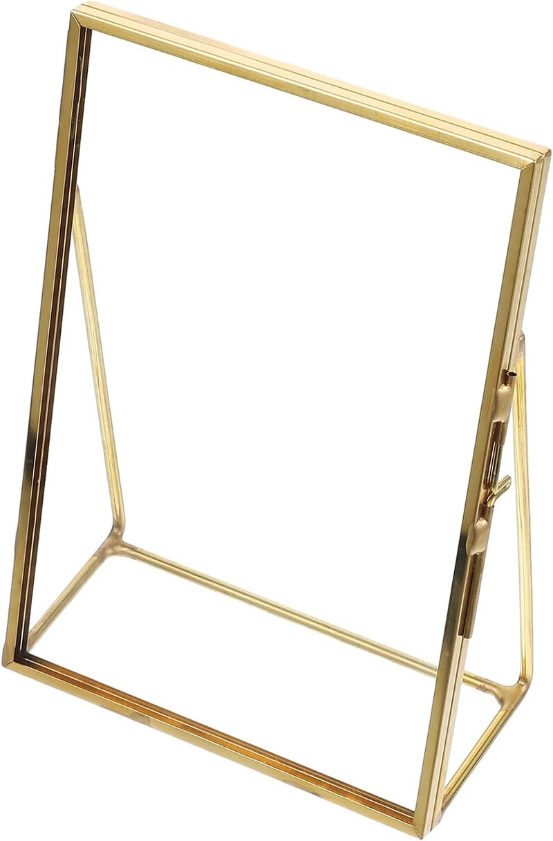 Standing Brass Glass Photo Frame 6-inch Vintage Desktop Picture Display Holder for Home Office Tabletop Décor - Image 1