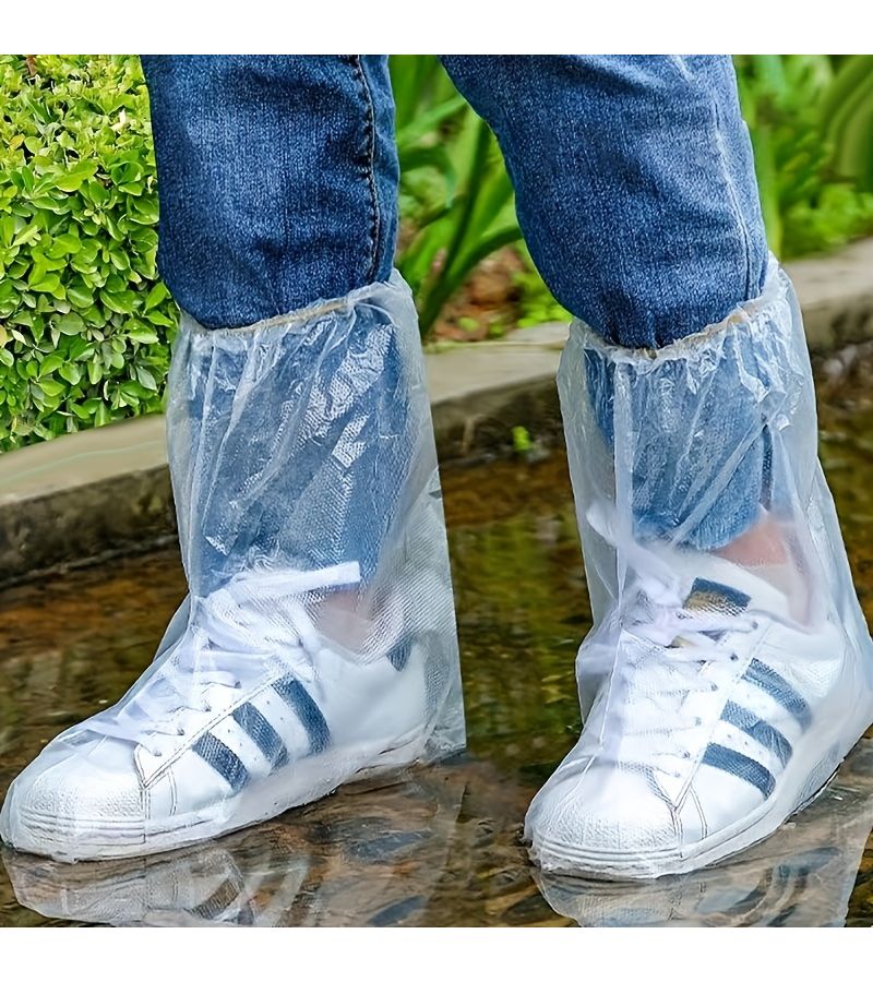 8 Pack Transparent PVC Sandproof Shoe Covers White Slip Resistant Washable Disposable High Quality Ideal for Outdoor Use Rainy Days Sports Casual Wear Rain Boots Sneakers - Image 3