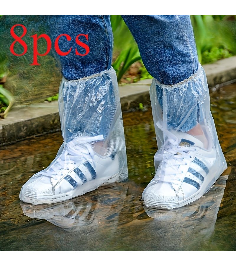 8 Pack Transparent PVC Sandproof Shoe Covers White Slip Resistant Washable Disposable High Quality Ideal for Outdoor Use Rainy Days Sports Casual Wear Rain Boots Sneakers - Image 2