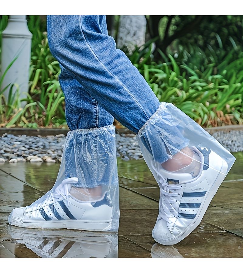 8 Pack Transparent PVC Sandproof Shoe Covers White Slip Resistant Washable Disposable High Quality Ideal for Outdoor Use Rainy Days Sports Casual Wear Rain Boots Sneakers - Image 1