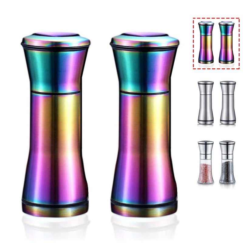 Rainbow Salt And Pepper Shakers Kyraton Titanium Plating Stainless Steel Salt And Pepper Grinders Refillable Pepper Grinder Pepper Mill Salt Grinder Salt Shaker Salt Pepper Shaker Set of 2