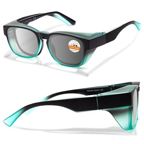 LianSan Photochromic Safety Glasses Over Eyeglasses for MenWomen Fit Over Glasses with UV400Scratch Resistant Lenses Anti GlareBlack GreenLight Grey Lens - Image 1