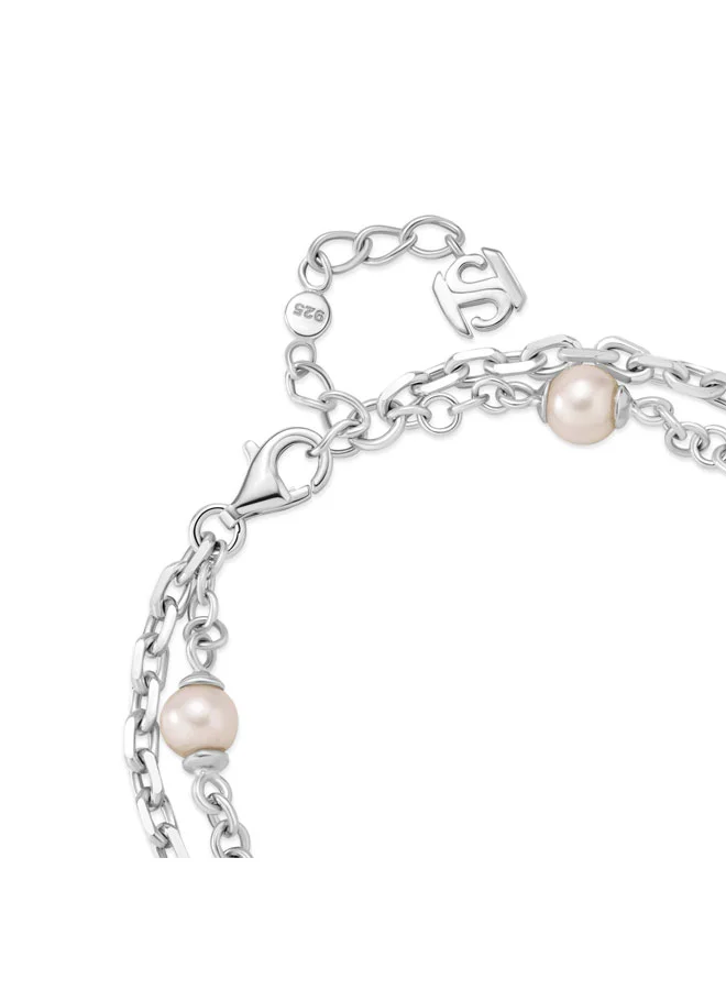 سانت هونور Aimee Double Layer Silver Bracelet with Pink Pearls for Women's