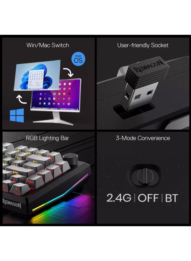 REDRAGON Gaming Keyboard PENUMBRA K687GG PRO Full Aluminum Alloy Hot-Swappable Mechanical Keyboard with 3-Mode Connection, Gasket Mount Structure, RGB Backlight, Multimedia Control Knob, and Lion L Linear Switches - Image 4