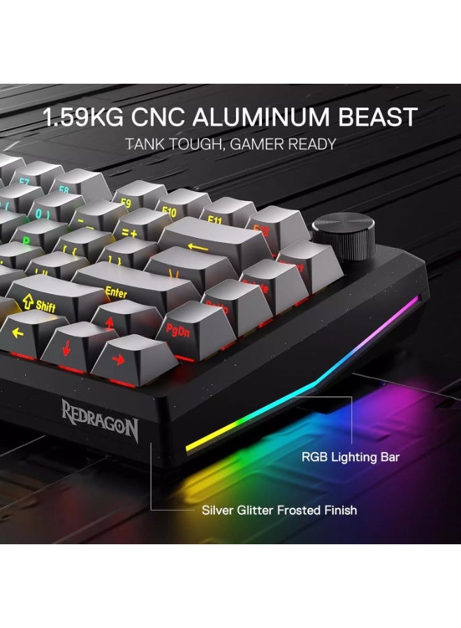 REDRAGON Gaming Keyboard PENUMBRA K687GG PRO Full Aluminum Alloy Hot-Swappable Mechanical Keyboard with 3-Mode Connection, Gasket Mount Structure, RGB Backlight, Multimedia Control Knob, and Lion L Linear Switches - Image 3